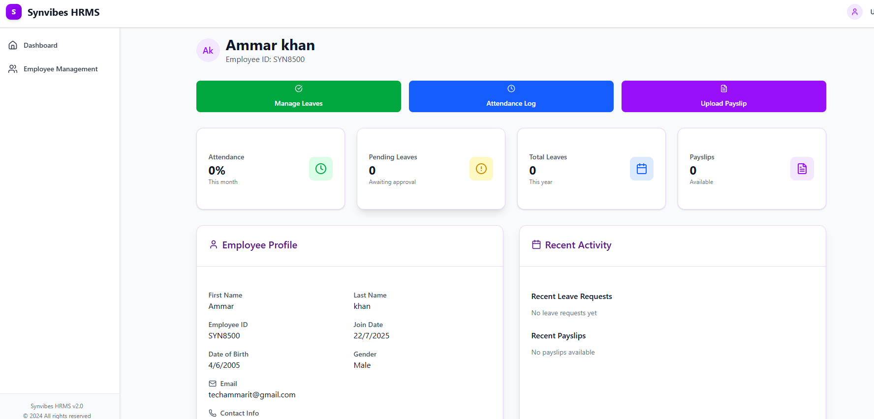 Individual Employee Profile - Detailed employee information management with personal data, job details, and performance tracking