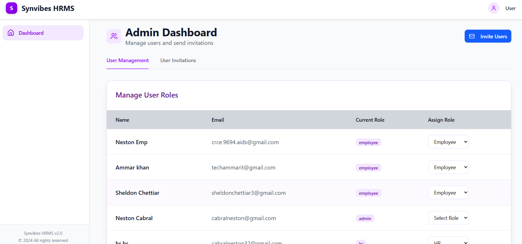 Administrative Dashboard - Central management hub for HR administrators with system controls, user management, and compliance oversight