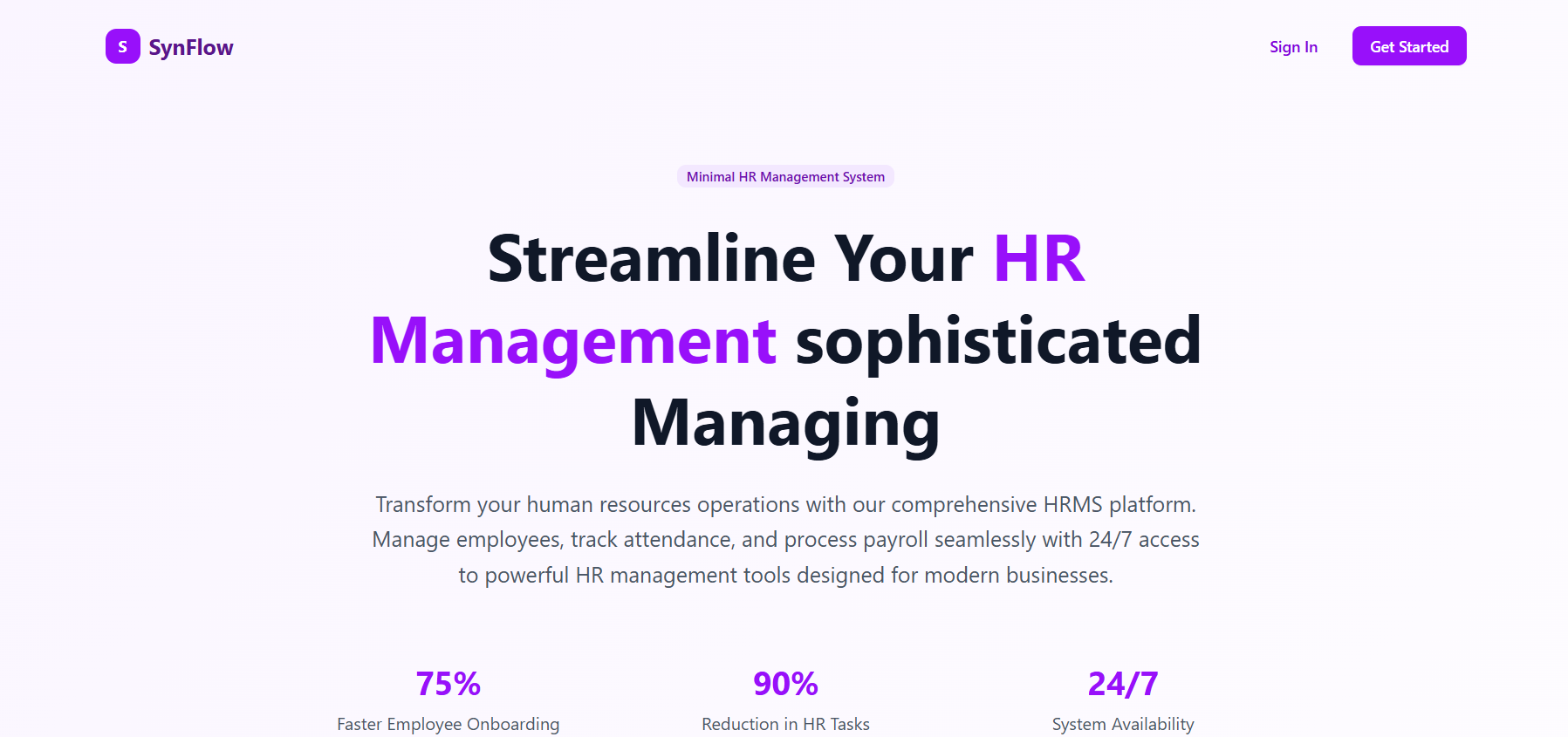 HRMS Landing Dashboard - Complete overview of the Human Resource Management System with intuitive navigation and key metrics