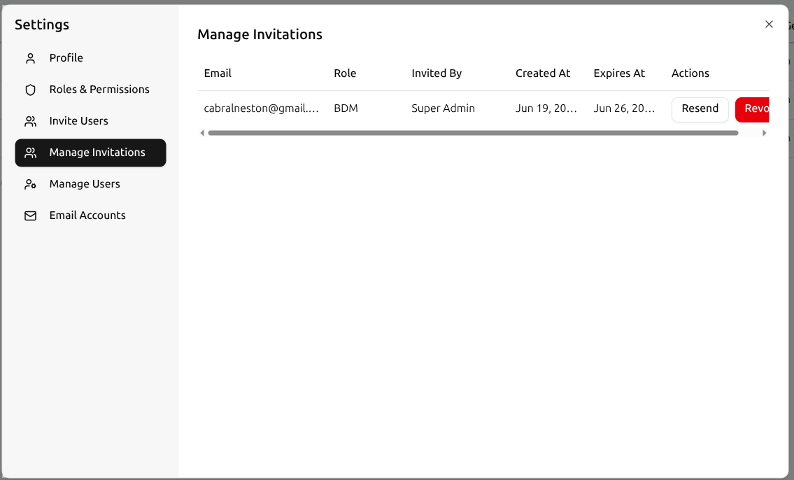 User Invitation System - Invite team members to join the platform and collaborate on lead management tasks with role-based access